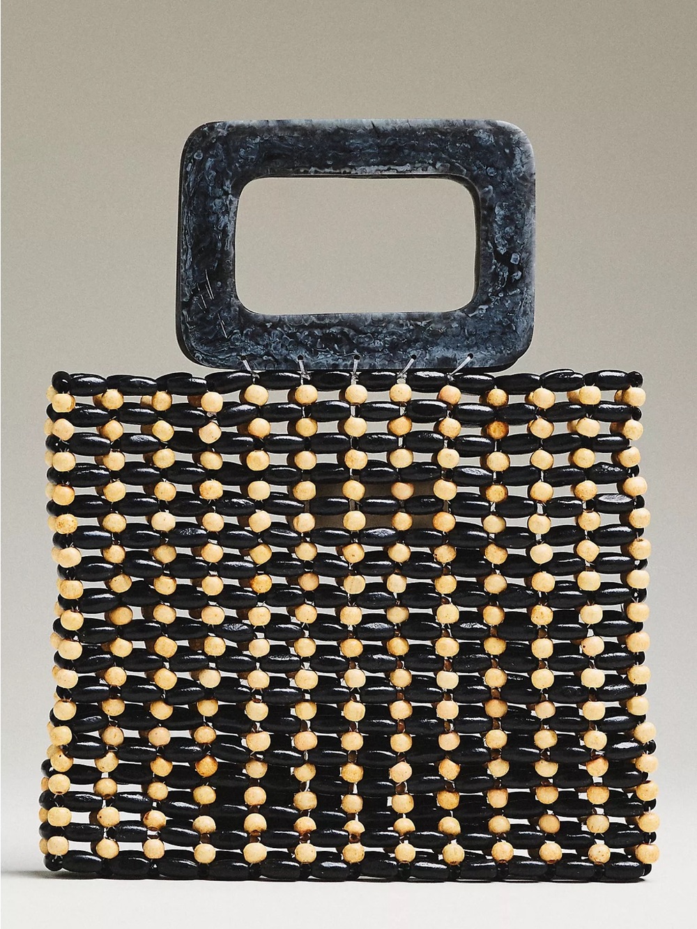 LSPACE Chiado Wood Beaded Bag Black Top-Handle Clutch Summer Boho New